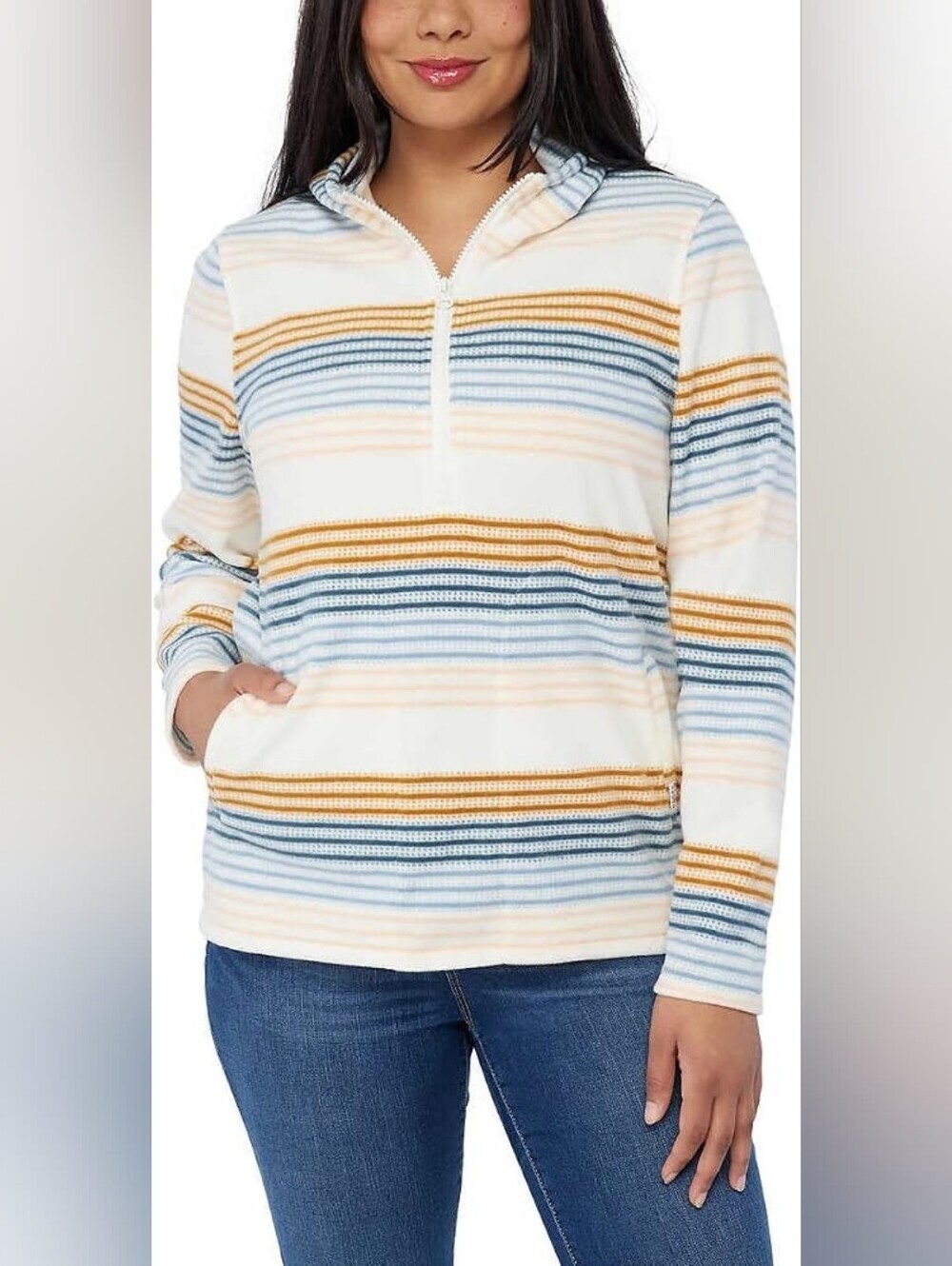 Oneill Womens Striped Half Zip Brushed Fleece Hoodie - Size Large